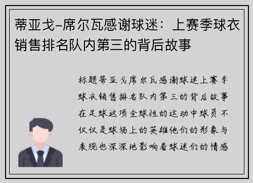 蒂亚戈-席尔瓦感谢球迷：上赛季球衣销售排名队内第三的背后故事
