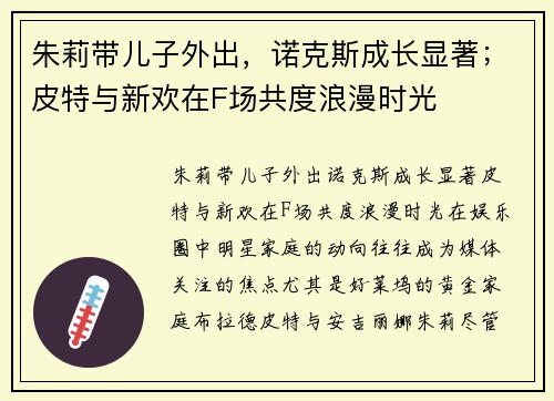 朱莉带儿子外出，诺克斯成长显著；皮特与新欢在F场共度浪漫时光