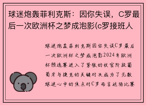 球迷炮轰菲利克斯：因你失误，C罗最后一次欧洲杯之梦成泡影(c罗接班人菲利克斯)