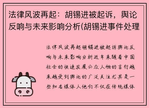 法律风波再起：胡锡进被起诉，舆论反响与未来影响分析(胡锡进事件处理结果)
