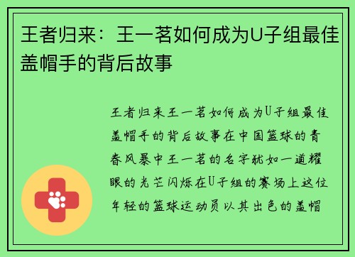 王者归来：王一茗如何成为U子组最佳盖帽手的背后故事