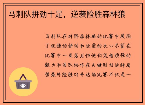 马刺队拼劲十足，逆袭险胜森林狼